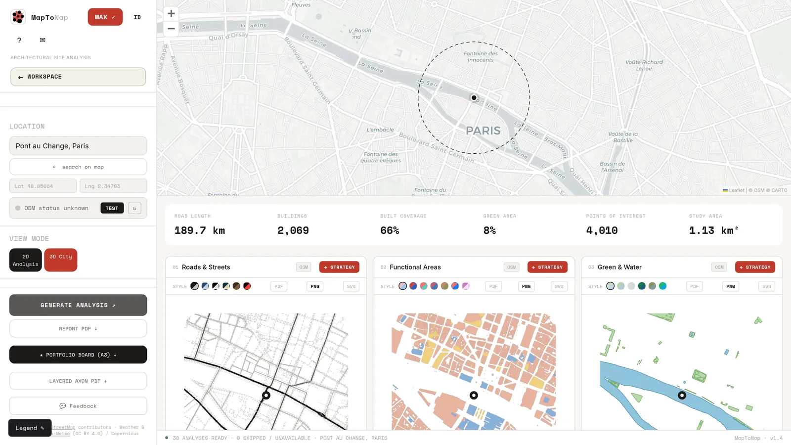 MapToNap site analysis: results for Pont au Change, Paris